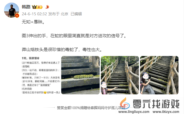 女子路遇莽山烙铁头”近距离合照 博主怒斥：愚昧！(图1)